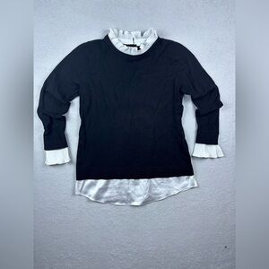 Siani Milano Black Sweater With White Ruffled Trim Size L